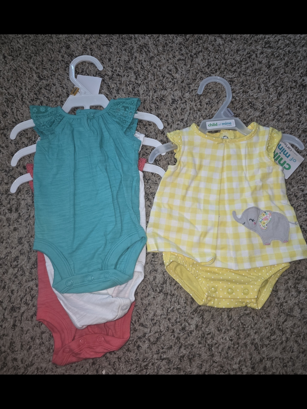 Carter's Baby Girls Teal, White, Coral & Yellow Bodysuit Set